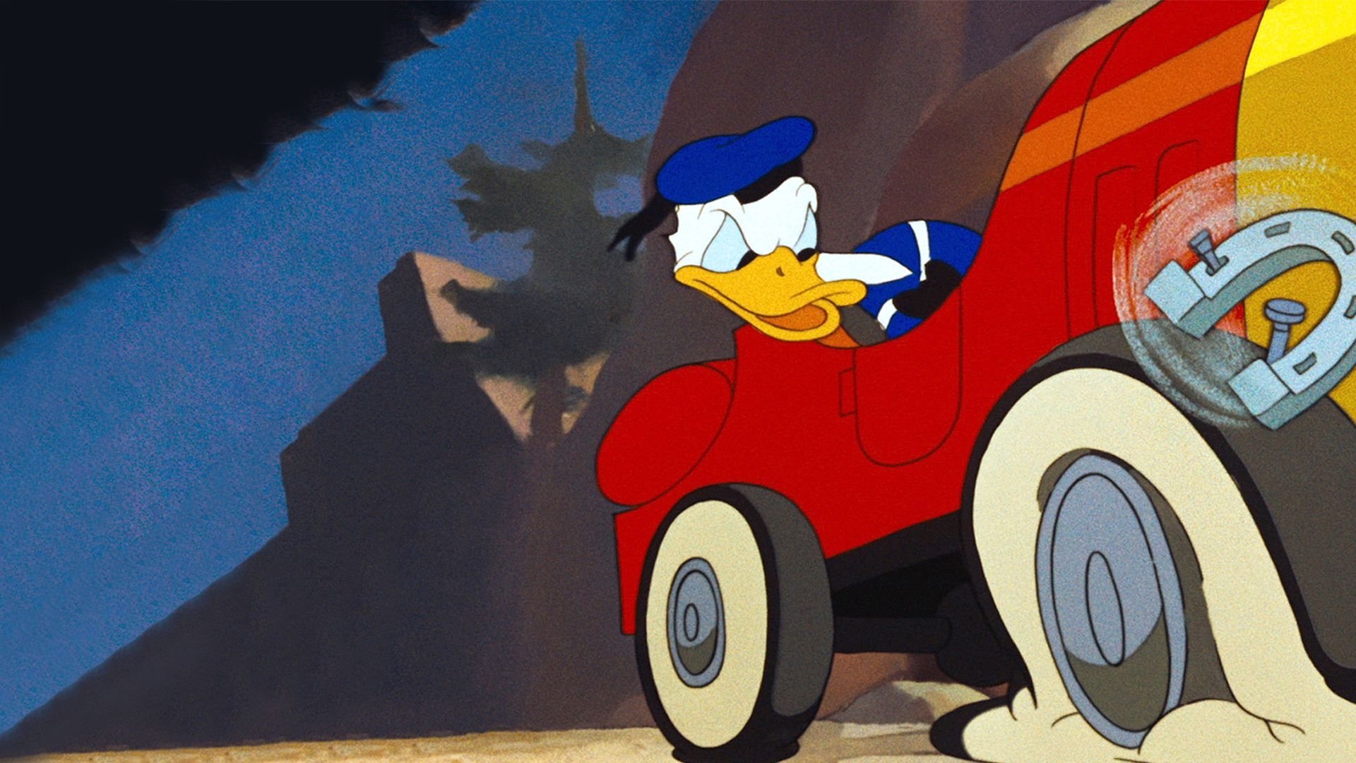 Donald beim Reifenwechsel