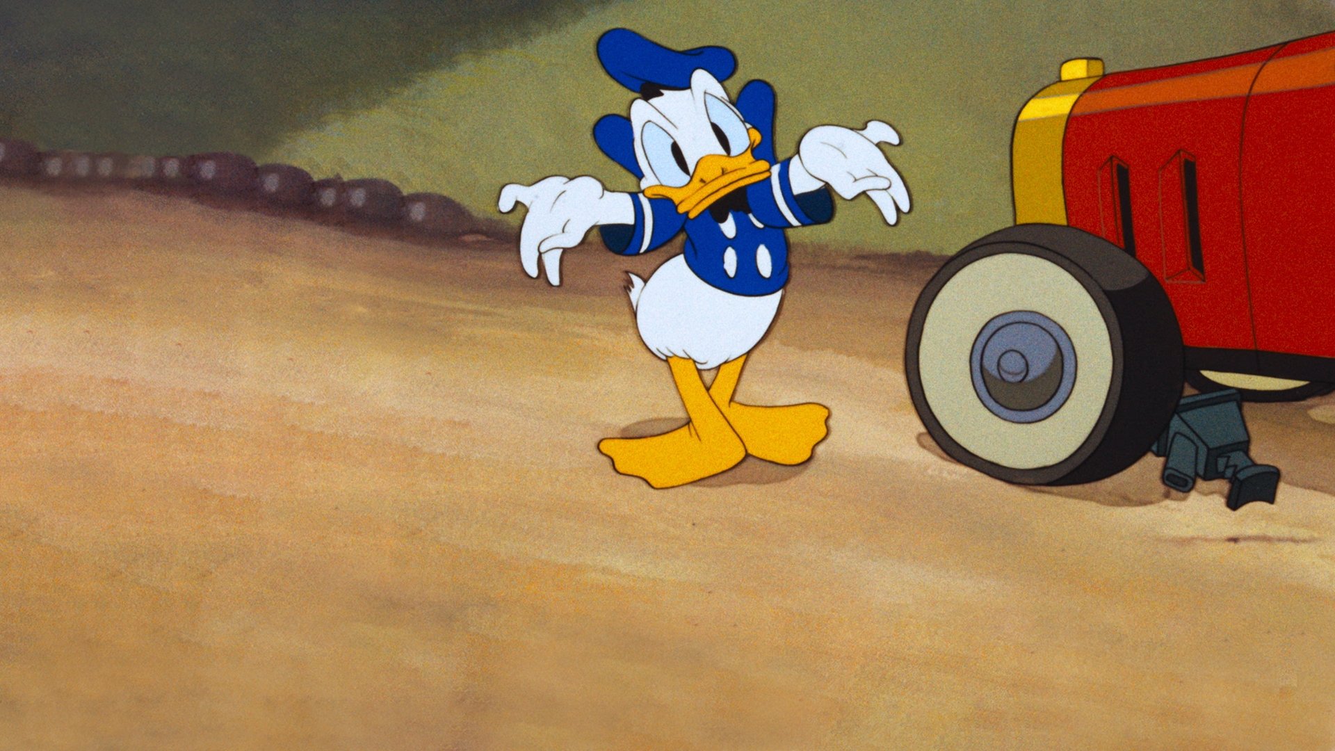 Donald beim Reifenwechsel