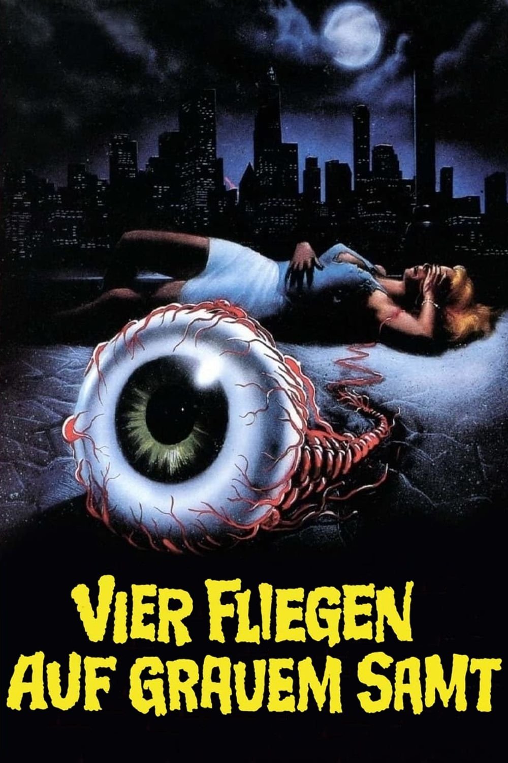 Vier Fliegen auf grauem Samt